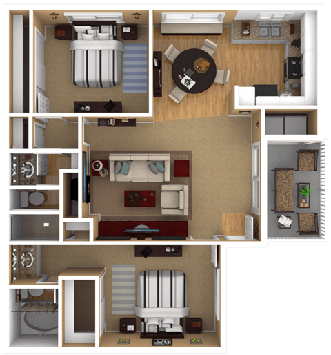 Floor plan for 2 beds, 2 baths, 1015 sqft